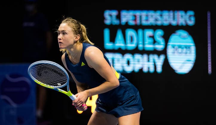 March 15, 2021, ST PETERSBURG, RUSSIA: Aliaksandra Sasnovich of Belarus in action during the first round of the 2021 St. Petersburg Ladies Trophy WTA, Tennis Damen 1000 tournament against Ana Bogdan of Romania ST PETERSBURG RUSSIA - ZUMAa181 20210315_zaa_a181_028 Copyright: xRobxPrangex
