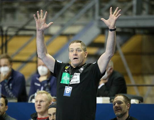 13 03 2021, Handball TOKYO Qualification 2020, Germany Slovenia, at Max Schmeling Halle Berlin National coach Alfred Gislason Germany