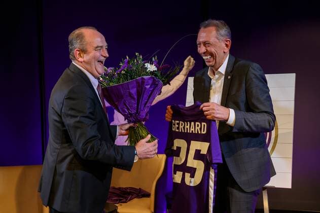 Sport Bilder des Tages SOCCER - BL, A.Wien, Legends talk VIENNA,AUSTRIA,15.MAR.21 - SOCCER - tipico Bundesliga, FK Austria Wien, Legends talk. Image shows Herbert Prohaska and a guest. GEPAxpictures xPhilippxBrem