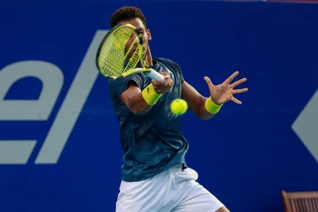 Canadian Felix Auger-Aliassime in action against Tennys Sandgren (out of picture) of the United States, during the first day of activities of the Mexican Tennis Open in Acapulco, Guerrero state, Mexico, 15 March 2021. Mexican Tennis Open in Acapulco !ACHTUNG: NUR REDAKTIONELLE NUTZUNG!  Copyright: xDavidxGuzmánx MEX7003 20210316-637514628515671237