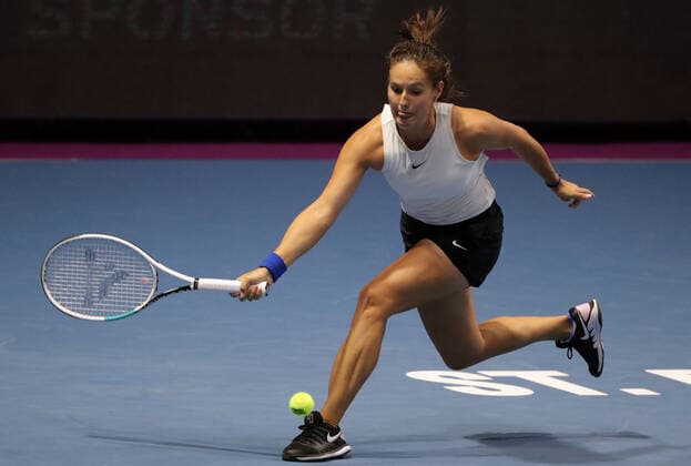 ST PETERSBURG, RUSSIA â€“ MARCH 16, 2019: Russiaâ€™s Daria Kasatkina returns a shot in a 2021 WTA, Tennis Damen Premier St Petersburg Ladies Trophy Round 1 singles match against Denmarkâ€™s Tauson at Sibur Arena. Alexander Demianchuk TASS  TS0F98B6
