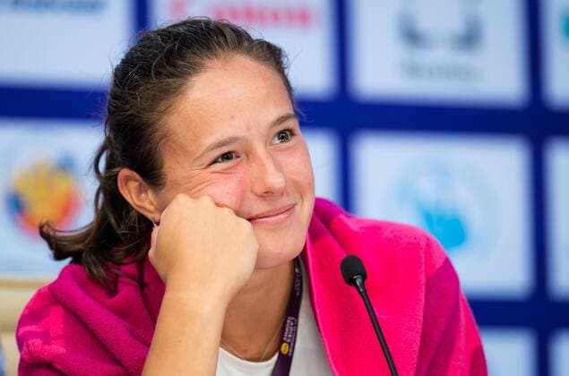 Mandatory Credit: Photo by Rob Prange Shutterstock (11800202dq) Daria Kasatkina of Russia talks to the media after her first-round win at the 2021 St. Petersburg Ladies Trophy WTA, Tennis Damen 500 tournament WTA St Petersburg Ladies Trophy, Tennis, St Petersburg, Russia - 16 Mar 2021 WTA St Petersburg Ladies Trophy, Tennis, St Petersburg, Russia - 16 Mar 2021  Copyright: xRobxPrange Shutterstockx 11800202dq