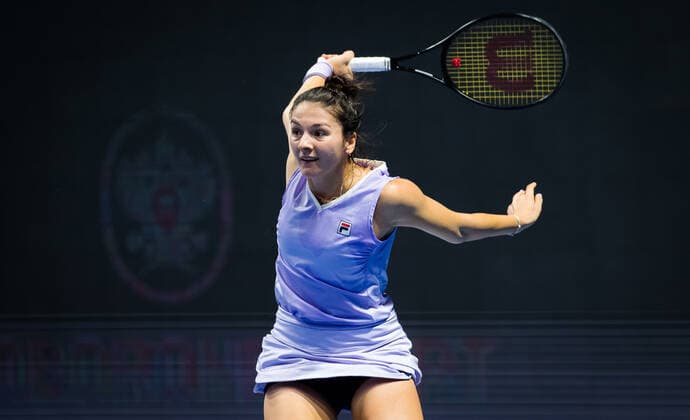 March 16, 2021, ST PETERSBURG, RUSSIA: Margarita Gasparyan of Russia in action during her first-round match at the 2021 St. Petersburg Ladies Trophy WTA, Tennis Damen 500 tournament against Kristina Mladenovic of France ST PETERSBURG RUSSIA - ZUMAa181 20210316_zaa_a181_115 Copyright: xRobxPrangex