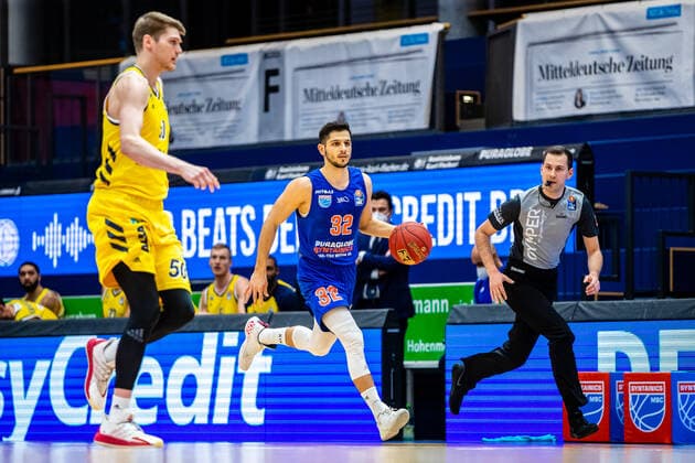 Roko Rogic 32 Syntainics MBC during the match Season 2020 2021 Men in the EasyCredit Bundesliga between Syntainics MBC and Alba Berlin at Stadthalle Weissenfels on 16 March 2021 in Weissenfels, Sachsen Anhalt, Germany