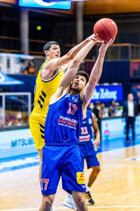 Aleksandar Marelja 17 Syntainics MBC , Simone Fontecchio 20 Alba Berlin during the match Season 2020 2021 Men in the EasyCredit Bundesliga between Syntainics MBC and Alba Berlin at Stadthalle Weissenfels on 16 March 2021 in Weissenfels, Sachsen Anhalt, Germany