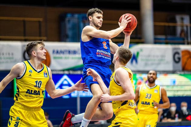 Marko Krstanovic 6 Syntainics MBC during the match season 2020 2021 men in the EasyCredit Bundesliga between Syntainics MBC and Alba Berlin at Stadthalle Weissenfels on 16 March 2021 in Weissenfels, Sachsen Anhalt, Germany