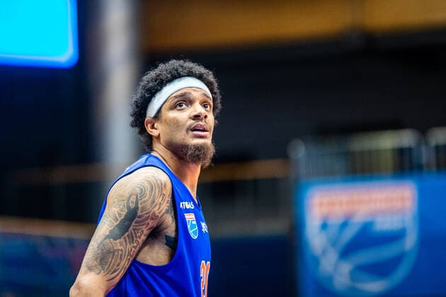 Deron Washinton 20 Syntainics MBC during the match 2020 2021 mens EasyCredit Bundesliga season between Syntainics MBC and Alba Berlin at Stadthalle Weissenfels on 16 March 2021 in Weissenfels, Saxony Anhalt, Germany