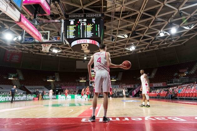 Basketball, BBL, 20210316, FC Bayern München Telekom Basket Bonn In the picture Strahinja MICOVIC Telekom Baskets Bonn, 4 throw-in Munich Audi Dome Bayern Germany Copyright: Passion2Press MarkusxFischerx