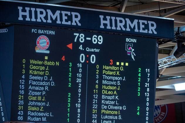 Scoreboard 78 69 for FC Bayern, FC Bayern Basketball vs Telekom Baskets Bonn, BBL, 16 03 2021 Munich Bavaria Germany Copyright: xkolbert-press UlrichxGamelx