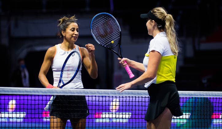 March 16, 2021, ST PETERSBURG, RUSSIA: Cagla Buyukakcay of Turkey & Anastasia Pavlyuchenkova of Russia at the net after their first-round match at the 2021 St. Petersburg Ladies Trophy WTA, Tennis Damen 500 tournament ST PETERSBURG RUSSIA - ZUMAa181 20210316_zaa_a181_170 Copyright: xRobxPrangex