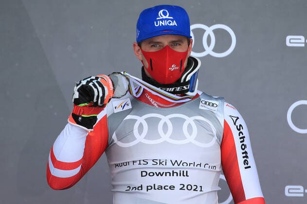 ALPINE SKIING - FIS WC Final Lenzerheide LENZERHEIDE,SWITZERLAND,17.MAR.21- ALPINE SKIING - FIS World Cup Final, award ceremony for the Downhill World Cup, men. Image shows Matthias Mayer (AUT). GEPAxpictures xMarioxBuehner