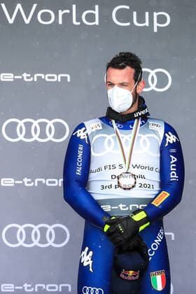 ALPINE SKIING - FIS WC Final Lenzerheide LENZERHEIDE,SWITZERLAND,17.MAR.21- ALPINE SKIING - FIS World Cup Final, award ceremony for the Downhill World Cup, men. Image shows Dominik Paris (ITA). GEPAxpictures xMarioxBuehner