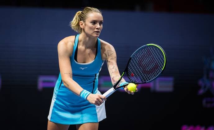 Mandatory Credit: Photo by Rob Prange Shutterstock (11803318ek) Tereza Martincova of the Czech Republic in action during the second round of the 2021 St. Petersburg Ladies Trophy WTA, Tennis Damen 500 tournament WTA St Petersburg Ladies Trophy, Tennis, St Petersburg, Russia - 17 Mar 2021 WTA St Petersburg Ladies Trophy, Tennis, St Petersburg, Russia - 17 Mar 2021  Copyright: xRobxPrange Shutterstockx 11803318ek