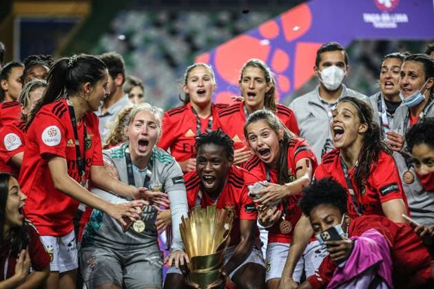Bilder des Jahres 2021, Sport 03 März Sport Themen der Woche KW11 Sport Bilder des Tages Benfica celebrating during the womenÂ s League Cup (2020 21) Final game between Benfica and Sporting at the Estadio Municipal Dr. Magalhaes Pessoa in Leiria, Portugal WomenÂ s League Cup - Benfica v Sporting 