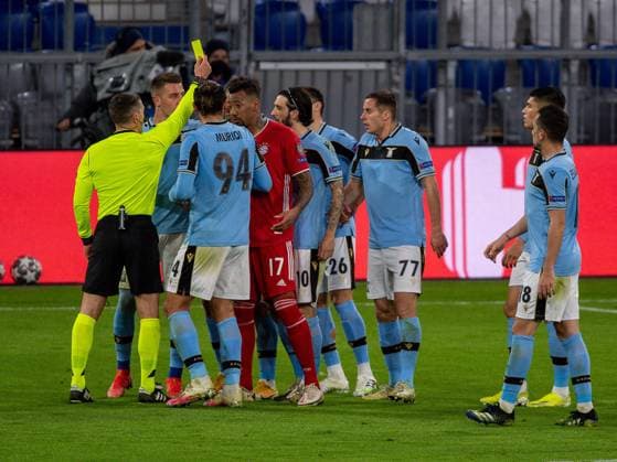 Yellow card Jerome Boateng FC Bayern Muenchen, 17 , GER, FC Bayern Muechen vs Lazio Rom, Football, Champions League, Round of 16, Second leg, Season 2020 2021, 17 03 2021, DFB DFL regulations prohibit any use of photographs as image sequences and or quasi video , GER, FC Bayern Muechen vs Lazio Rom, Football, Champions League, Round of 16, Second leg, Season 2020 2021, 17 03 2021 Muenchen Copyright: xEIBNER SaschaxWaltherx EP_EER