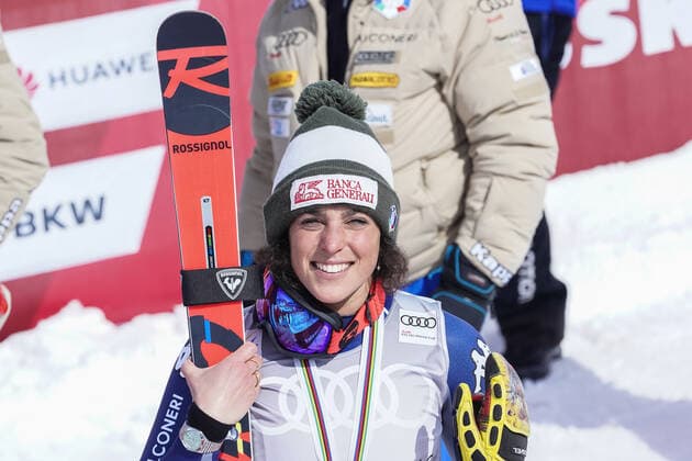 18 03 2021, Lenzerheide, Lenzerheide, Audi FIS Ski World Cup Lenzerheide Super G award ceremony, Super G World Cup 2 place goes to Federica Brignone Italy Lenzerheide Lenzerheide Grisons Switzerland  Copyright: xJustPictures.ch JarixPestelaccix