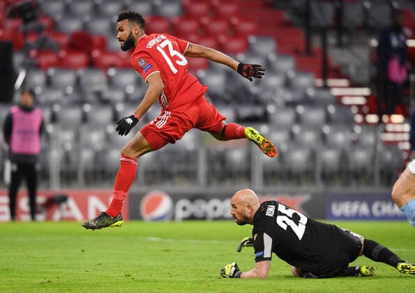 FOOTBALL CHAMPIONS LEAGUE SEASON 2020 2021 Round of 16 Second leg 17 03 2021 FC Bayern Muenchen Lazio Roma Eric Maxim Choupo Moting FC Bayern Muenchen scores the 2 0 goal against goalkeeper Pepe Reina Boden, Lazio Roma here.
