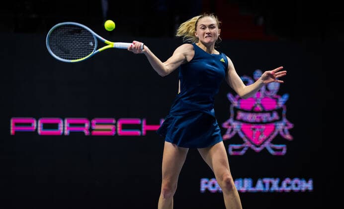 March 18, 2021, ST PETERSBURG, RUSSIA: Aliaksandra Sasnovich of Belarus in action during the second round of the 2021 St. Petersburg Ladies Trophy WTA, Tennis Damen 500 tournament against Daria Kasatkina of Russia ST PETERSBURG RUSSIA - ZUMAa181 20210318_zaa_a181_061 Copyright: xRobxPrangex