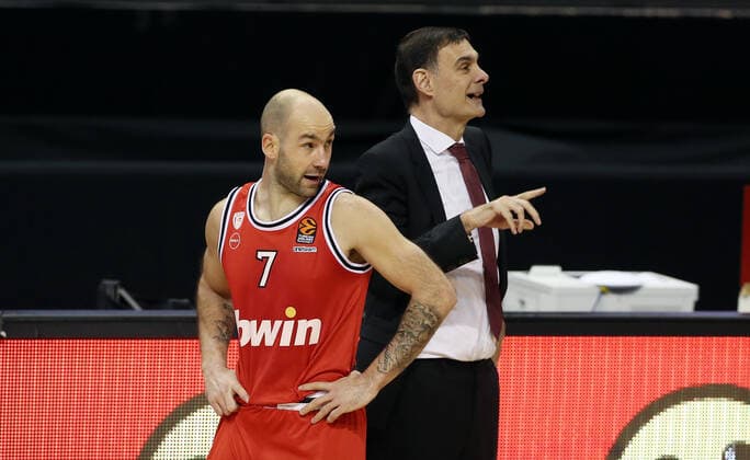Vassilis Spanoulis, Coach Georgios Bartzokas Sports Basketball EuroLeague Men Season 2020 2021 18 03 2021 ALBA Berlin vs Olympiakos Piraeus Piraeus