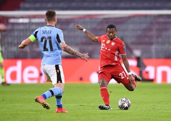 FOOTBALL CHAMPIONS LEAGUE SEASON 2020 2021 Round of 16 Second leg 17 03 2021 FC Bayern Muenchen Lazio Roma David Alaba r, FC Bayern Muenchen on the ball against Sergej Milinkovic Savic l, Lazio Roma