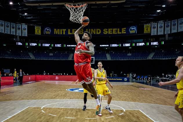 Basketball Berlin 18 03 2021 Season 2020 2021 Euroleague Regular Season Alba Berlin Olympiakos Piraeus Octavius Ellis Piraeus, No 32 Marcus Eriksson Alba Berlin, No 08