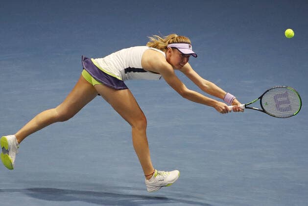 ST PETERSBURG, RUSSIA â€“ MARCH 19, 2021: Russiaâ€™s Ekaterina Alexandrova in a 2021 WTA, Tennis Damen Premier St Petersburg Ladies Trophy quarterfinal singles match against Russiaâ€™s Gasparyan at Sibur Arena. Alexander Demianchuk TASS  TS0F9DFB