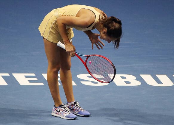 ST PETERSBURG, RUSSIA â€“ MARCH 19, 2021: Russiaâ€™s Anastasia Gasanova in a 2021 WTA, Tennis Damen Premier St Petersburg Ladies Trophy quarterfinal singles match against Russiaâ€™s Zvonareva at Sibur Arena. Alexander Demianchuk TASS  TS0F9E20