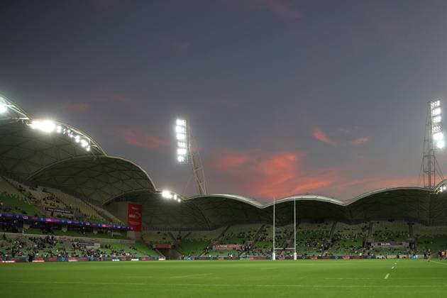 19th March 2021; Melbourne Rectangular Stadium, Melbourne, Victoria, Australia; Australian Super Rugby, Melbourne Rebels versus New South Wales Waratahs; A general view of AAMI Park during sunset  ActionPlus12275380 MorganxHandcock