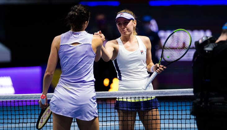 March 19, 2021, ST PETERSBURG, RUSSIA: Ekaterina Alexandrova of Russia & Margarita Gasparyan of Russia in action during the quarter-final at the 2021 St. Petersburg Ladies Trophy WTA, Tennis Damen 500 tournament ST PETERSBURG RUSSIA - ZUMAa181 20210319_zaa_a181_021 Copyright: xRobxPrangex