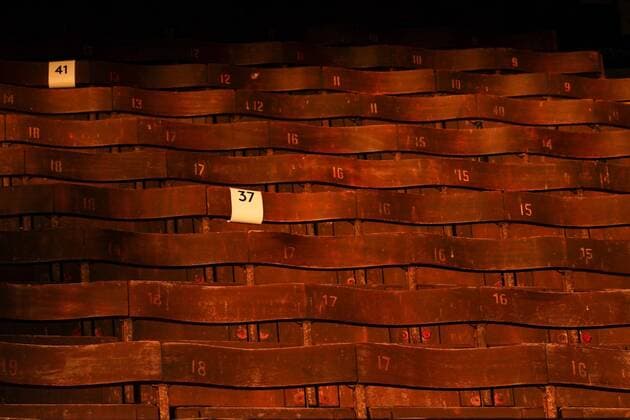 Mandatory Credit: Photo by Dave Shopland BPI Shutterstock (11806193o) Detail of the old wooden seats before kick off Fulham v Leeds United, Premier League, Football, Craven Cottage, London, UK - 19 Mar 2021 EDITORIAL USE ONLY No use with unauthorised audio, video, data, fixture lists, club league logos or live services. Online in-match use limited to 120 images, no video emulation. No use in betting, games or single club league player publications. Fulham v Leeds United, Premier League, Football, Craven Cottage, London, UK - 19 Mar 2021 EDITORIAL USE ONLY No use with unauthorised audio, video, data, fixture lists, club league logos or live services. Online in-match use limited to 120 images, no video emulation. No use in betting, games or single club league player publications.  Copyright: xDavexShopland BPI Shutterstockx 11806193o
