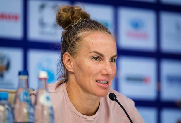 March 19, 2021, ST PETERSBURG, RUSSIA: Svetlana Kuznetsova of Russia talks to the media after reaching the semi-final at the 2021 St. Petersburg Ladies Trophy WTA, Tennis Damen 500 tournament ST PETERSBURG RUSSIA - ZUMAa181 20210319_zaa_a181_124 Copyright: xRobxPrangex