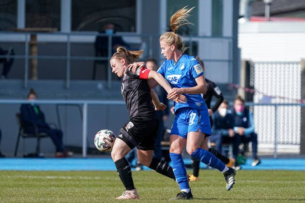 v li Ramona Maier FCI, 18 , Celina Degen TSG II, 17 , Duel, duel, tackle, tackling, dynamic, action, action, 20 03 2021, Sinsheim Germany , Football, 2 Frauen Bundesliga Süd, TSG 1899 Hoffenheim II U20 FC Ingolstadt, DFB DFL REGULATIONS PROHIBIT ANY USE OF PHOTOGRAPHS AS IMAGE SEQUENCES AND OR QUASI VIDEO xozx