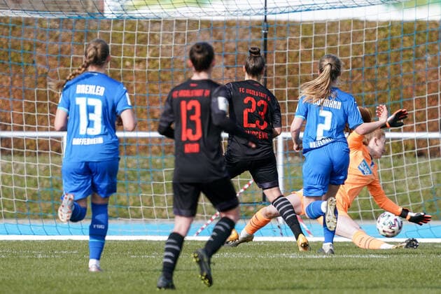 f li Scorer Ivana Slipcevic FCI, 23 scored against Laura Dick Goalkeeper, TSG II, 1 the Goal to 1 2, Hit, Goal, Highlight, Action, Game Scene, 20 03 2021, Sinsheim Germany , Football, 2 Women Bundesliga South, TSG 1899 Hoffenheim II U20 FC Ingolstadt, DFB DFL REGULATIONS PROHIBIT ANY USE OF PHOTOGRAPHS AS IMAGE SEQUENCES AND OR QUASI VIDEO xozx