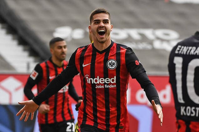 20.03.2021, xjhx, Fussball 1.Bundesliga, Eintracht Frankfurt - 1.FC Union Berlin emspor, v.l. Andre Silva (Eintracht Frankfurt), Goal scored, Tor zum 1:0, celebrate the goal, Torjubel , Jubel, jubeln, jubelt, (DFL DFB REGULATIONS PROHIBIT ANY USE OF PHOTOGRAPHS as IMAGE SEQUENCES and or QUASI-VIDEO) Frankfurt am Main *** 20 03 2021, xjhx, Fussball 1 Bundesliga, Eintracht Frankfurt 1 FC Union Berlin emspor, v l Andre Silva Eintracht Frankfurt , Goal scored, Tor zum 1 0, celebrate the goal, Torjubel , Jubel, jubeln, jubelt, DFL DFB REGULATIONS PROHIBIT ANY USE OF PHOTOGRAPHS as IMAGE SEQUENCES and or QUASI VIDEO Frankfurt am Main
