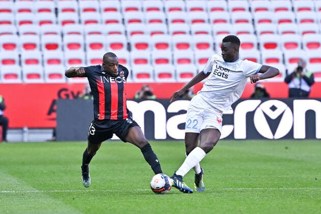 13 HASSANE KAMARA (NICE) - 22 PAPE ALASSANE GUEYE (OM) FOOTBALL : Nice vs Marseille - Ligue 1 Uber Eats - 20 03 2021 FEP Panoramic 