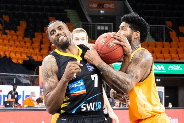 Jamel McLean MHP Riesen Ludwigsburg 07 GER, Ratiopharm Ulm vs MHP Riesen Ludwigsburg, easycredit 1 Bundesliga Basketball, 24 matchday, season 2020 21, 20 03 2021 Ratiopharm Ulm vs MHP Riesen Ludwigsburg, 1 Basketball Bundesliga New Ulm. Copyright: xEibner-Pressefoto RogerxBuerkex EP_EER