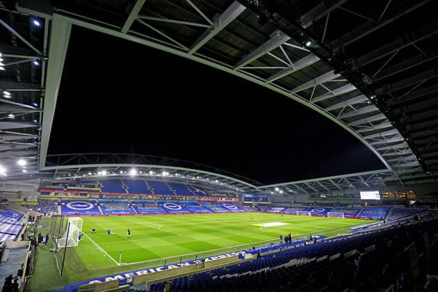 Mandatory Credit: Photo by James Marsh BPI Shutterstock (11806229c) A general ground view. Brighton & Hove Albion v Newcastle United, Premier League, Football, The American Express Community Stadium, Brighton, UK - 20 Mar 2021 EDITORIAL USE ONLY No use with unauthorised audio, video, data, fixture lists, club league logos or live services. Online in-match use limited to 120 images, no video emulation. No use in betting, games or single club league player publications. Brighton & Hove Albion v Newcastle United, Premier League, Football, The American Express Community Stadium, Brighton, UK - 20 Mar 2021 EDITORIAL USE ONLY No use with unauthorised audio, video, data, fixture lists, club league logos or live services. Online in-match use limited to 120 images, no video emulation. No use in betting, games or single club league player publications. Copyright: xJamesxMarsh BPI Shutterstockx 11806229c