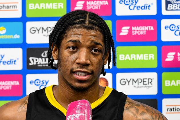 GER, BBL, ratiopharm ulm vs MHP RIESEN Ludwigsburg 20 03 2021, ratiopharm arena, Neu Ulm, GER, BBL, ratiopharm ulm vs MHP RIESEN Ludwigsburg, in picture Desi Rodriguez Ludwigsburg, 20 , interview after end of game nordphotoxGmbHx xHafner nph00200