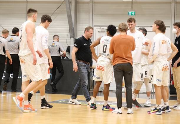 20 03 2021 Basketball Season 2019 2020 2 Bundesliga Pro A 27 Matchday Nuremberg Falcons Basketball Club NBC Rostock Seawolves DaMa Team Team of NBC disappointed disappointment after the end of the game.