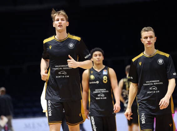 Jannik Goettsche Basketball Loewen Braunschweig and Simon Roosch Basketball Loewen Braunschweig