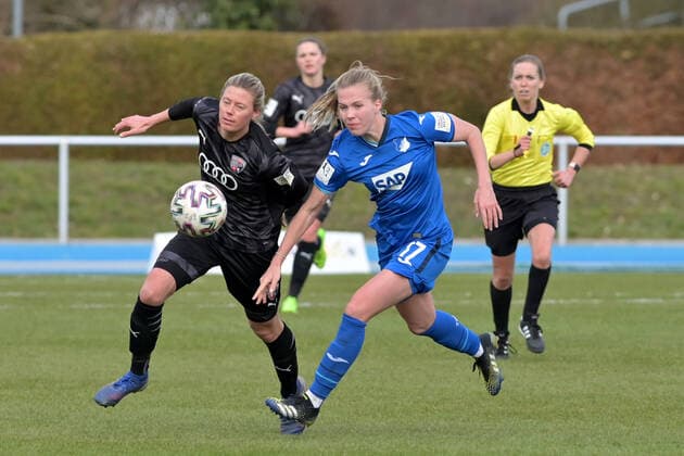 Sinsheim, Germany 20 March 2021 2 FBL 2020 2021 TSG 1899 Hoffenheim U20 vs FC Ingolstadt from left Mona Budnick FC Ingolstadt and Selina Vobian TSG 1899 Hoffenheim U20 Helmut Gmelin Stadion Baden Württemberg Copyright: xFotostandx xLoerzx