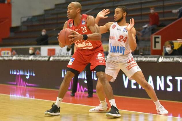 v l , Brandon Thomas Giessen 33 , Cameron Hunt Wuerzburg 24 GER, Basketball BBL 1 Liga, Giessen vs Wuerzburg, 20 03 2021 Giessen Copyright: xEibnerxPressefotox xRalphxLehmbergx