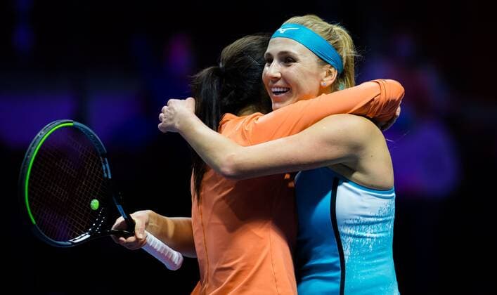 Mandatory Credit: Photo by Rob Prange Shutterstock (11803322k) Nadija Kichenok of Ukraine & Raluca Olaru of Romania reacts to winning the doubles final of the 2021 St. Petersburg Ladies Trophy WTA, Tennis Damen 500 tournament WTA St Petersburg Ladies Trophy, Tennis, St Petersburg, Russia - 21 Mar 2021 WTA St Petersburg Ladies Trophy, Tennis, St Petersburg, Russia - 21 Mar 2021  Copyright: xRobxPrange Shutterstockx 11803322k