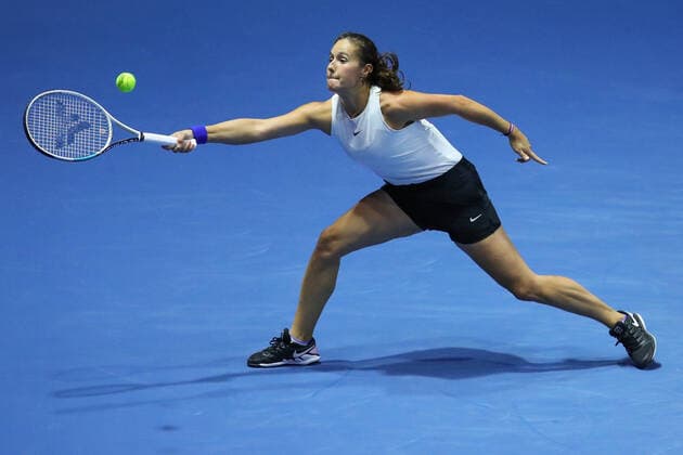 ST PETERSBURG, RUSSIA â€“ MARCH 21, 2019: Russian athlete Daria Kasatkina returns a shot in her 2021 WTA, Tennis Damen Premier St Petersburg Ladies Trophy final match against Margarita Gasparyan at Sibur Arena. Peter Kovalev TASS  TS0FA08E