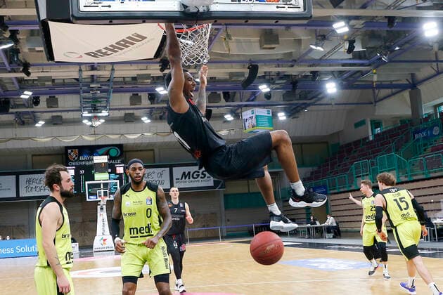 24 Matchday of the easyCredit BBL Basketball Bundesliga on 21 March 2021in the Oberfrankenhalle in Bayreuth Bavaria Germany season 2020 2021 Medi Bayreuth against NINERS Chemnitz Isiaha Mike NINERS Chemnitz 11