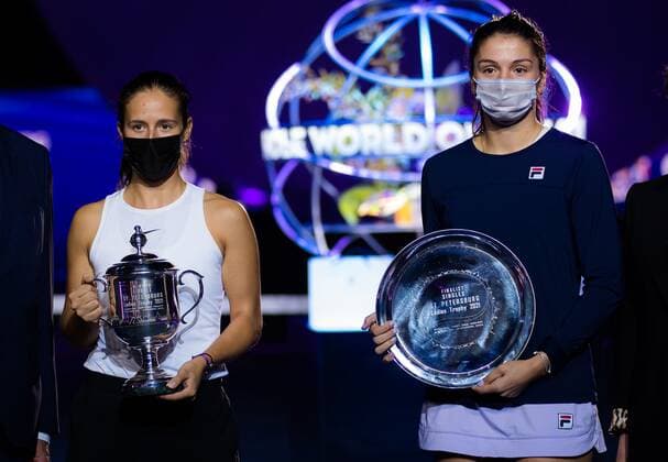 Mandatory Credit: Photo by Rob Prange Shutterstock (11803322ah) Daria Kasatkina & Margarita Gasparyan of Russia withh their trophies after the final of the 2021 St. Petersburg Ladies Trophy WTA, Tennis Damen 500 tournament WTA St Petersburg Ladies Trophy, Tennis, St Petersburg, Russia - 21 Mar 2021 WTA St Petersburg Ladies Trophy, Tennis, St Petersburg, Russia - 21 Mar 2021  Copyright: xRobxPrange Shutterstockx 11803322ah