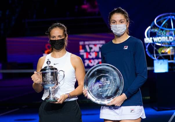Mandatory Credit: Photo by Rob Prange Shutterstock (11803322ak) Daria Kasatkina & Margarita Gasparyan of Russia withh their trophies after the final of the 2021 St. Petersburg Ladies Trophy WTA, Tennis Damen 500 tournament WTA St Petersburg Ladies Trophy, Tennis, St Petersburg, Russia - 21 Mar 2021 WTA St Petersburg Ladies Trophy, Tennis, St Petersburg, Russia - 21 Mar 2021  Copyright: xRobxPrange Shutterstockx 11803322ak