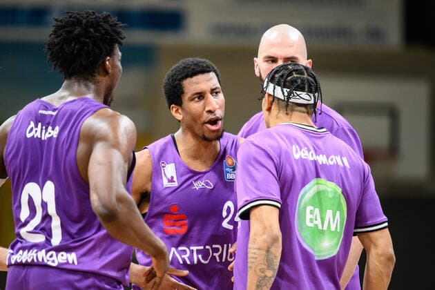 BG Göttingen Telekom Baskets Bonn 21 03 2021, Basketball Bundesliga easyCredit BBL, 2020 2021 season, Hauptrunde, 24 Spieltag, BG Göttingen Telekom Baskets Bonn Göttingens Aubrey Dawkins M gestures Göttingen Lower Saxony Germany.