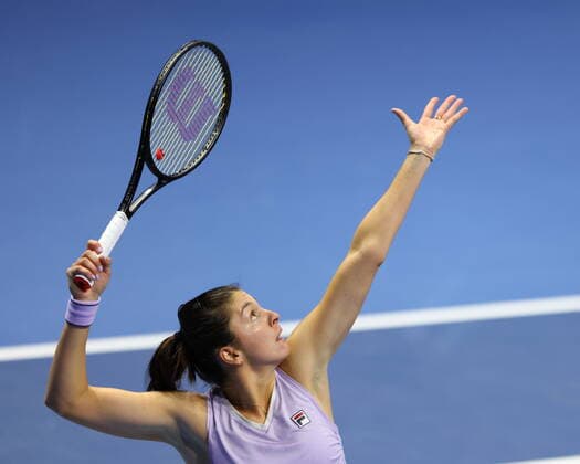 Saint Petersburg, Russia - 21 March 2021: Tennis, final Daria Kasatkina of Russia playing against Margarita Gasparyan of Russia during St.Petersburg Ladies Trophy 2021 tennis tournament. MaksimxKonstantinov