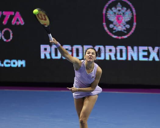 Saint Petersburg, Russia - 21 March 2021: Tennis, final Daria Kasatkina of Russia playing against Margarita Gasparyan of Russia during St.Petersburg Ladies Trophy 2021 tennis tournament. MaksimxKonstantinov